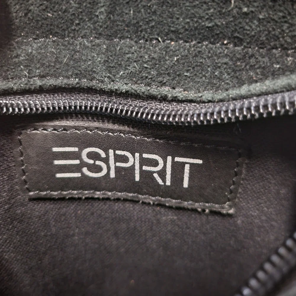 Vintage‎ 90s y2k Esprit Crossbody Bag Black Faux Suede Trapezoid Small OS